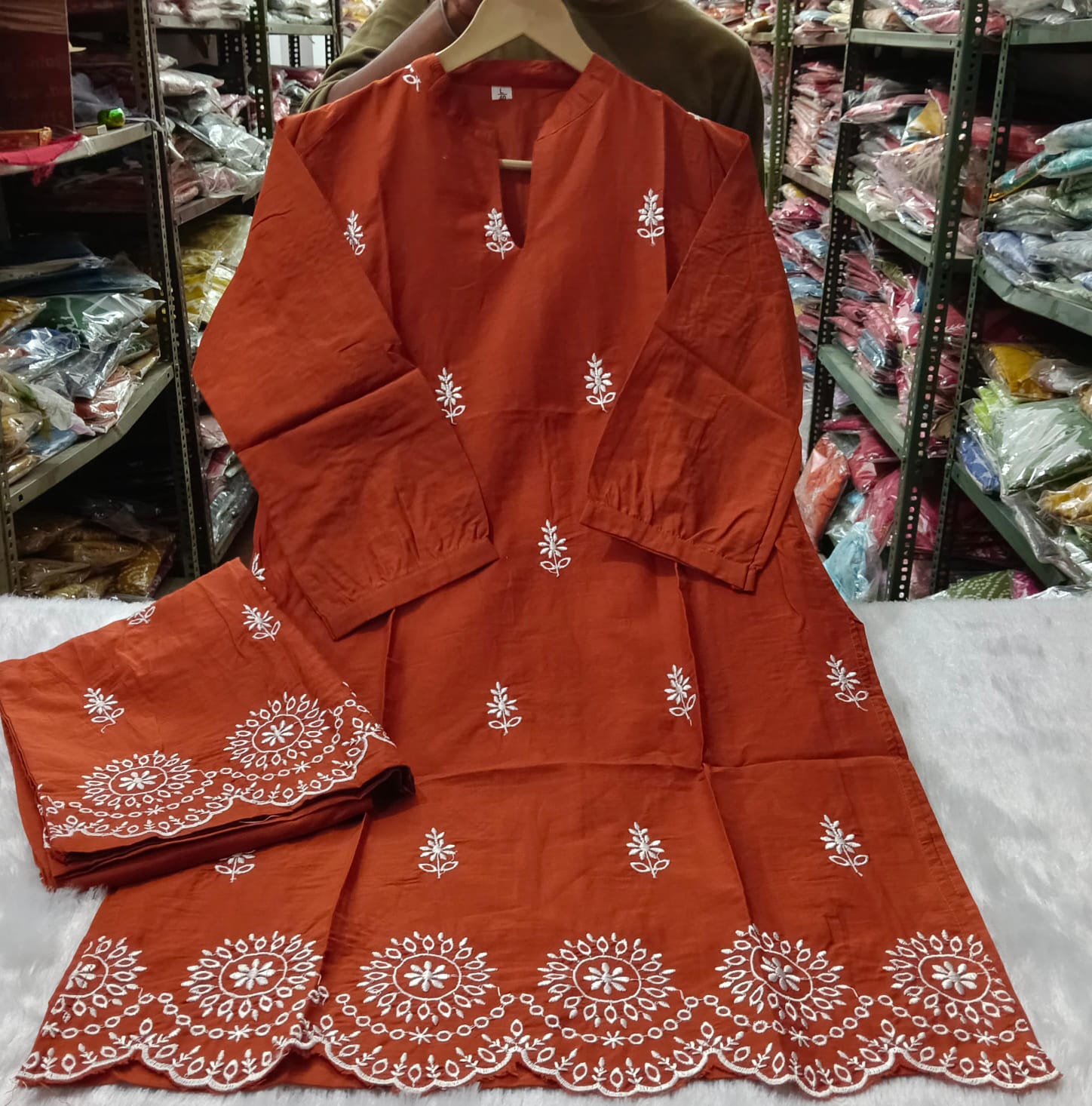 Elegance in Hand-Block: Cotton Hand-Embroidered Co-Ord Set