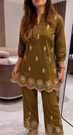 Elegance in Hand-Block: Cotton Hand-Embroidered Co-Ord Set