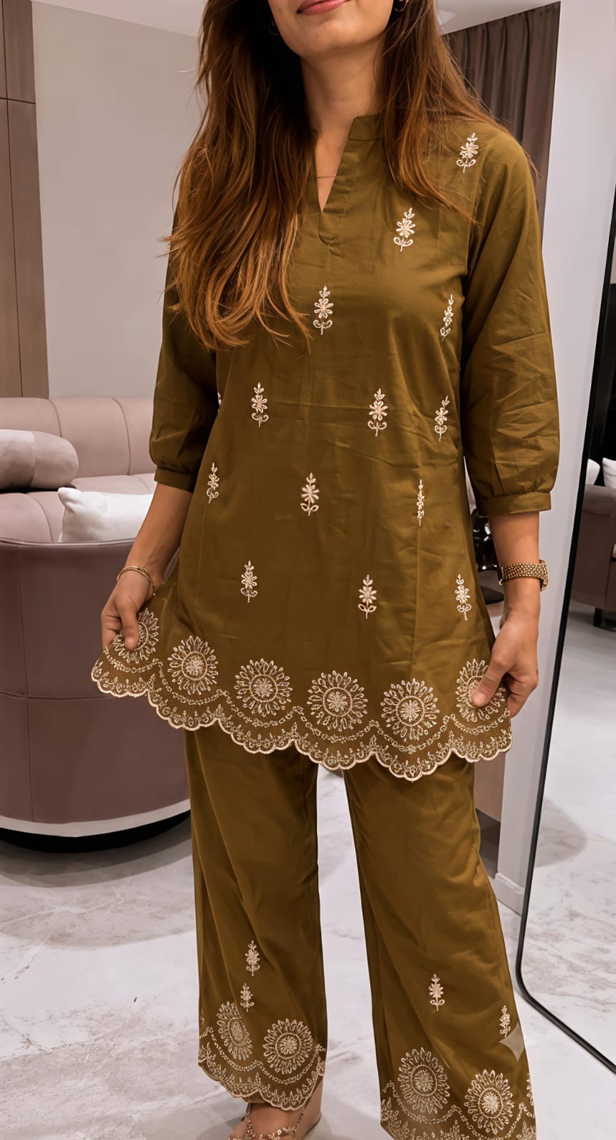 Elegance in Hand-Block: Cotton Hand-Embroidered Co-Ord Set