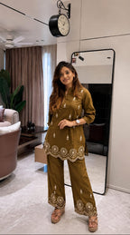 Elegance in Hand-Block: Cotton Hand-Embroidered Co-Ord Set