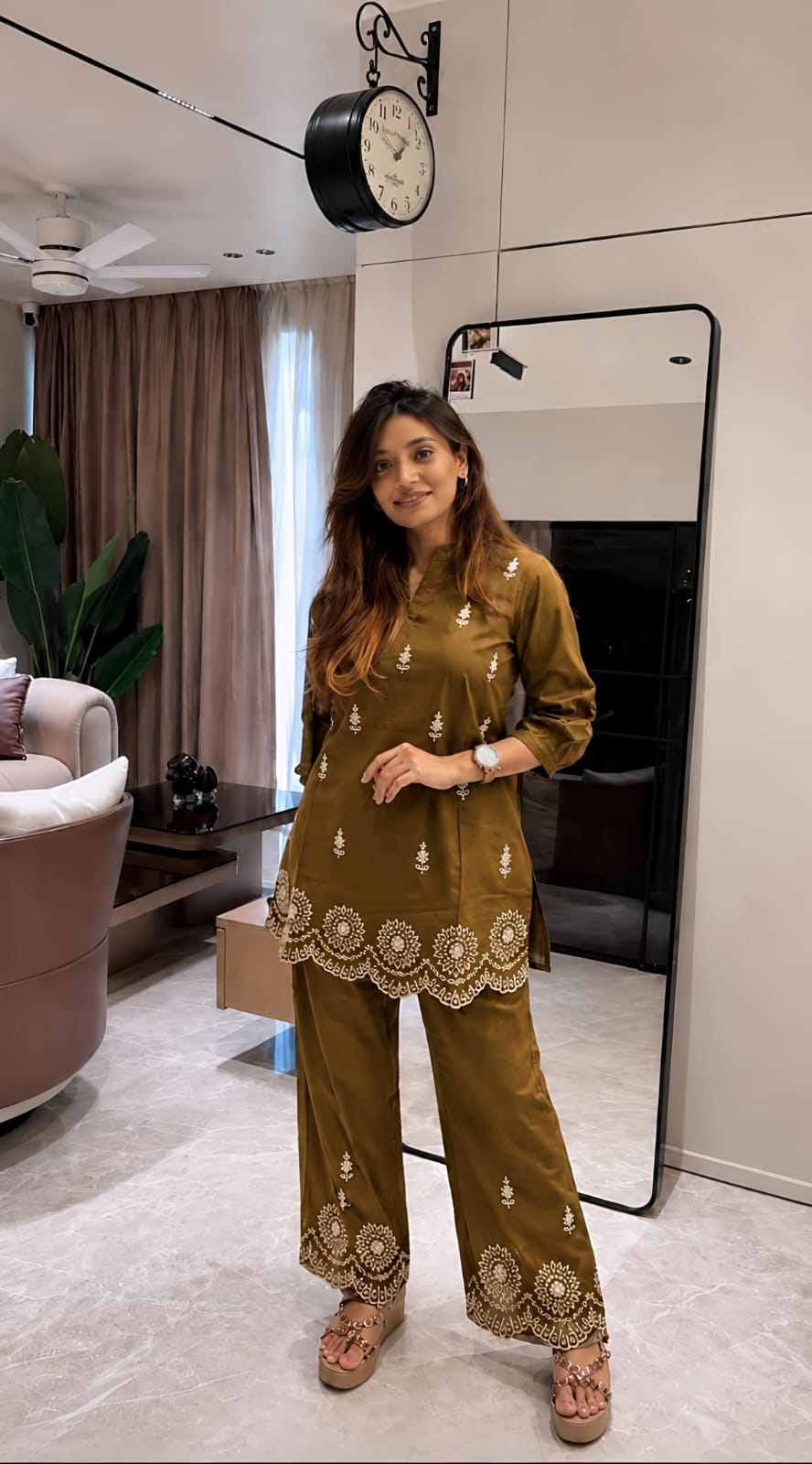 Elegance in Hand-Block: Cotton Hand-Embroidered Co-Ord Set