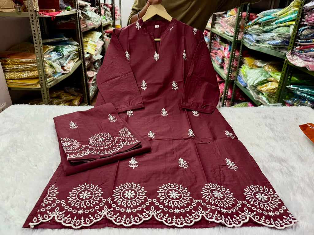 Elegance in Hand-Block: Cotton Hand-Embroidered Co-Ord Set