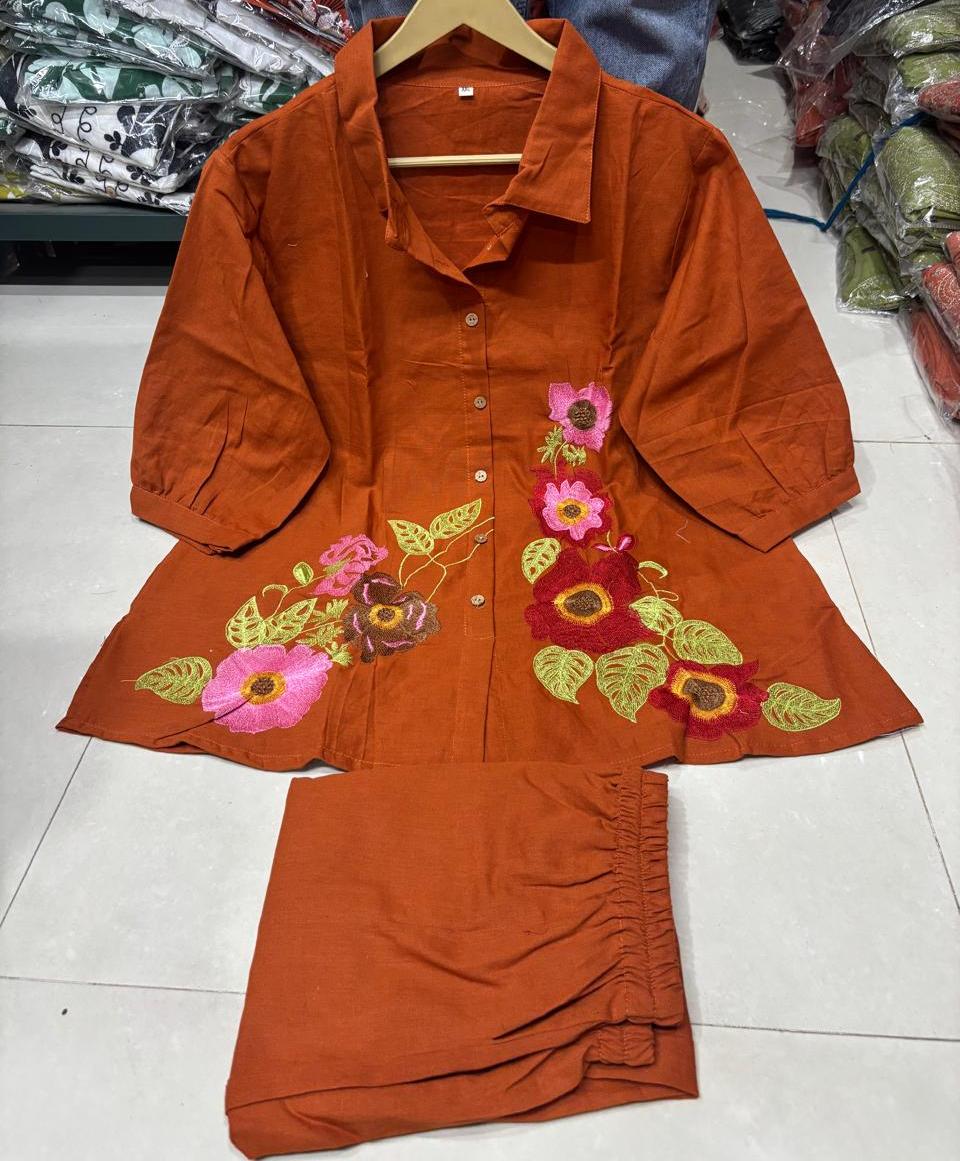 Premium Cotton Flex Embroidered Co-ord Set