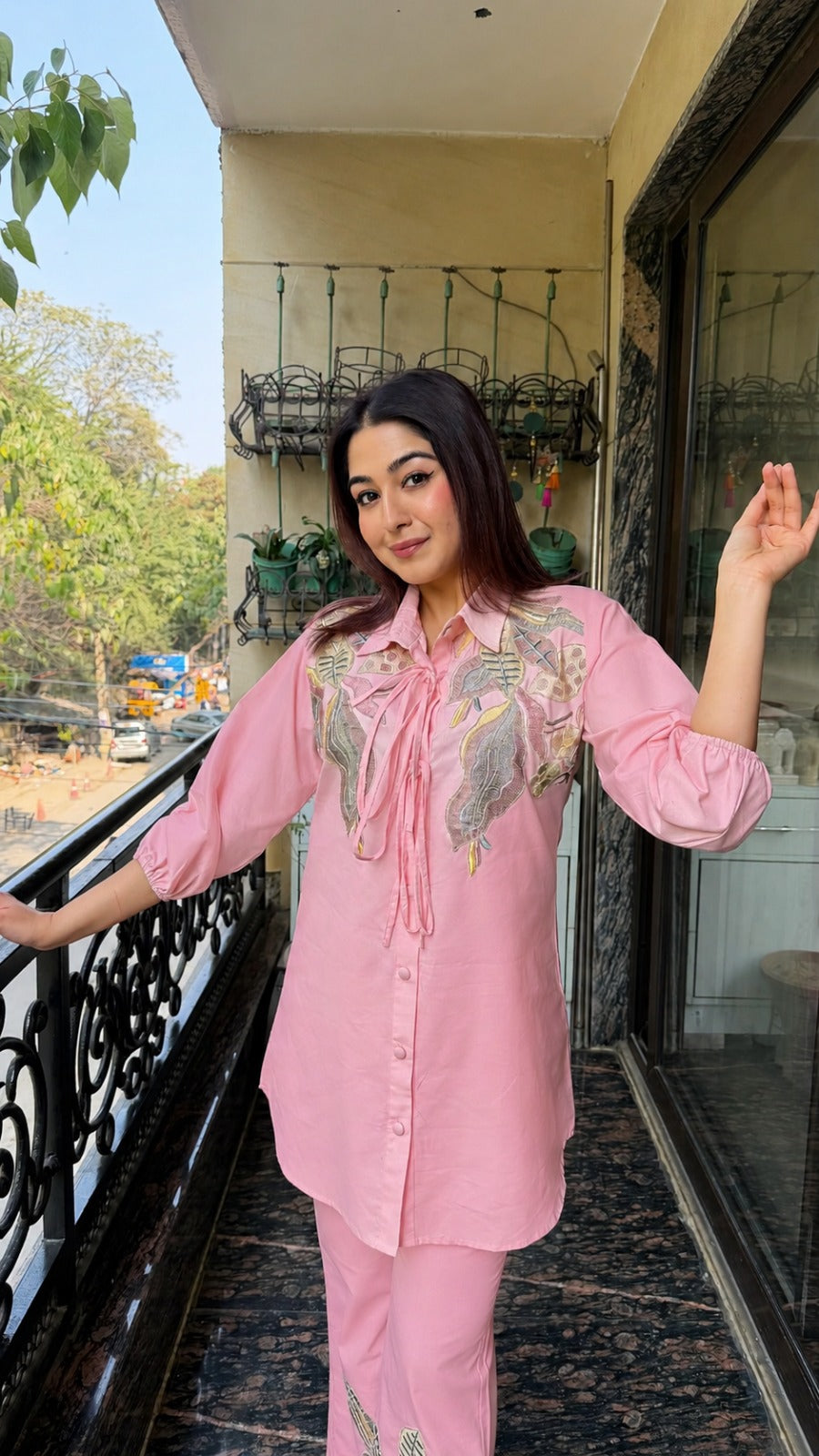 Women's Premium Cotton Embroidered Co-Ord Set with Pant (All Seasons)