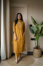 Pure Cotton Embroidered A-Line Kurta Set with Malmal Dupatta & Pants (3-Piece Set)