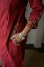 Pure Cotton Embroidered A-Line Kurta Set with Malmal Dupatta & Pants (3-Piece Set)