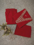 Pure Cotton Embroidered A-Line Kurta Set with Malmal Dupatta & Pants (3-Piece Set)