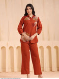 Elegant Pure Cotton Embroidered Co-ord Set with Collared Neck (2-Piece Set)