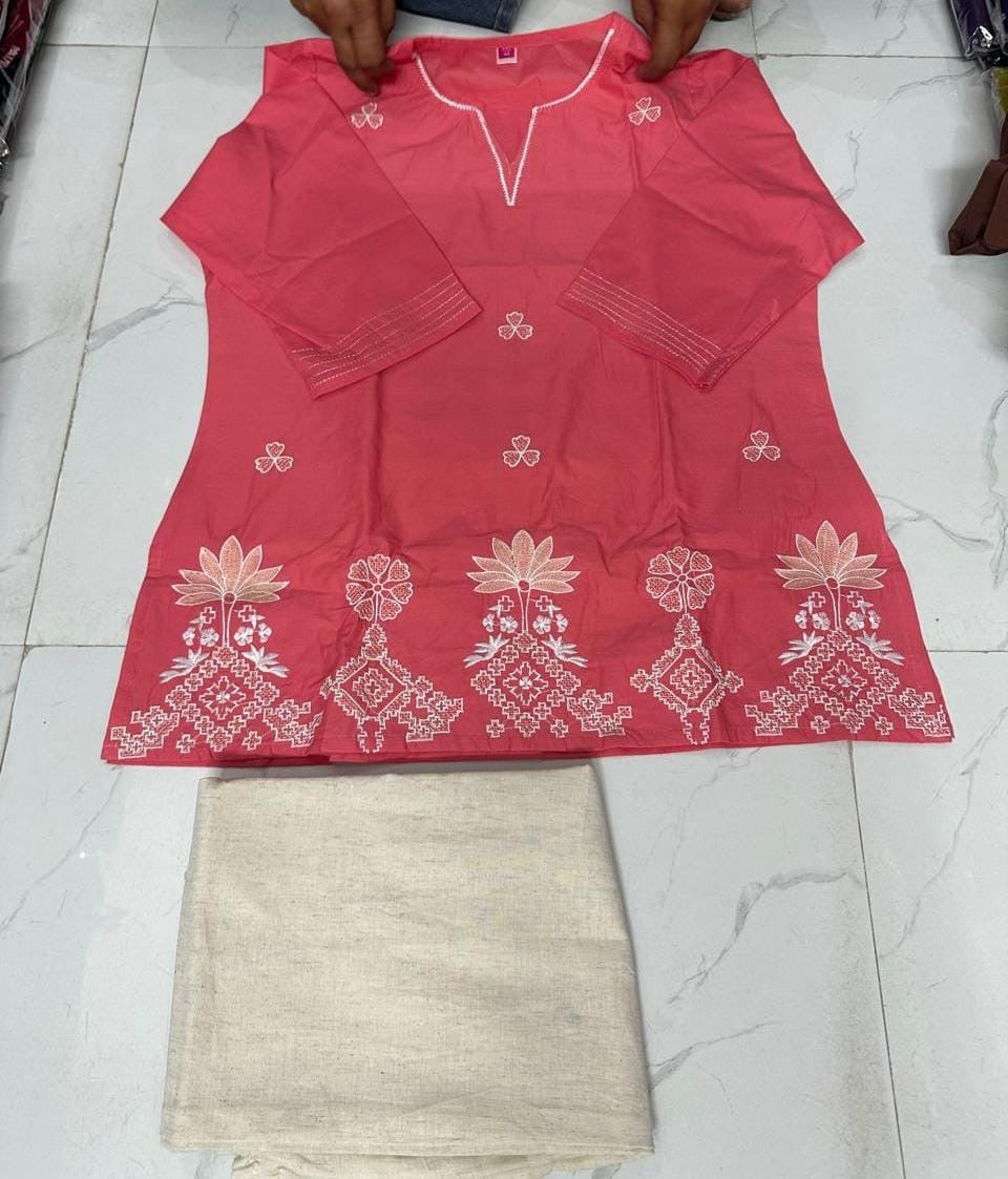 Elegant Pure Cotton 2-Piece Embroidered Co-Ord Set (Top & Bottom)