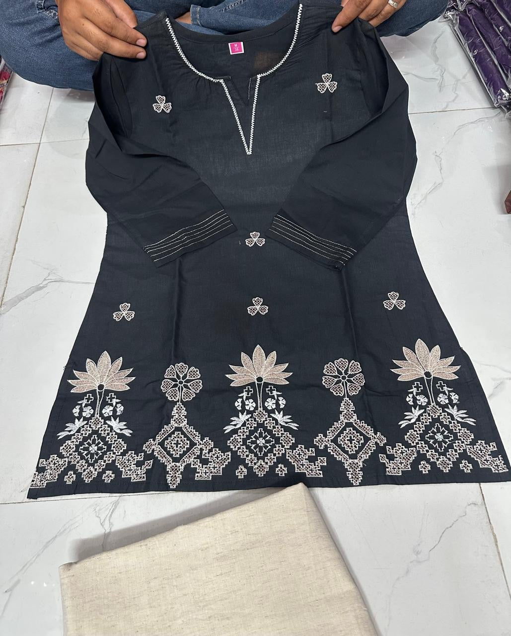 Elegant Pure Cotton 2-Piece Embroidered Co-Ord Set (Top & Bottom)