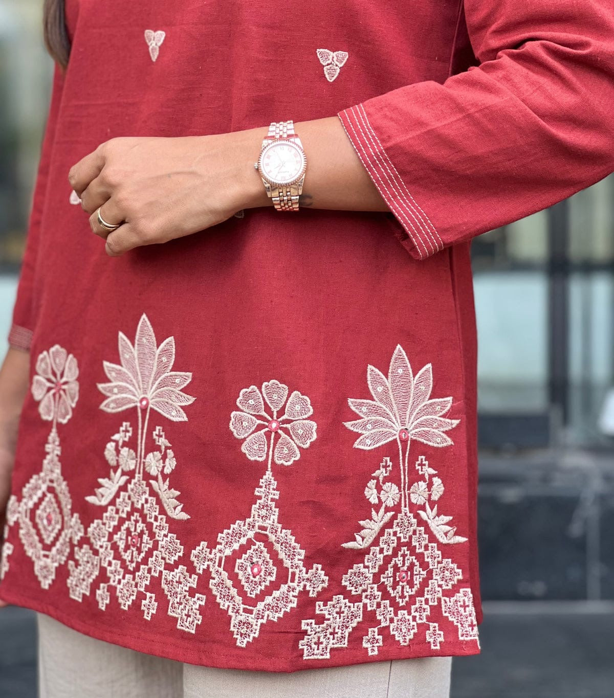 Elegant Pure Cotton 2-Piece Embroidered Co-Ord Set (Top & Bottom)