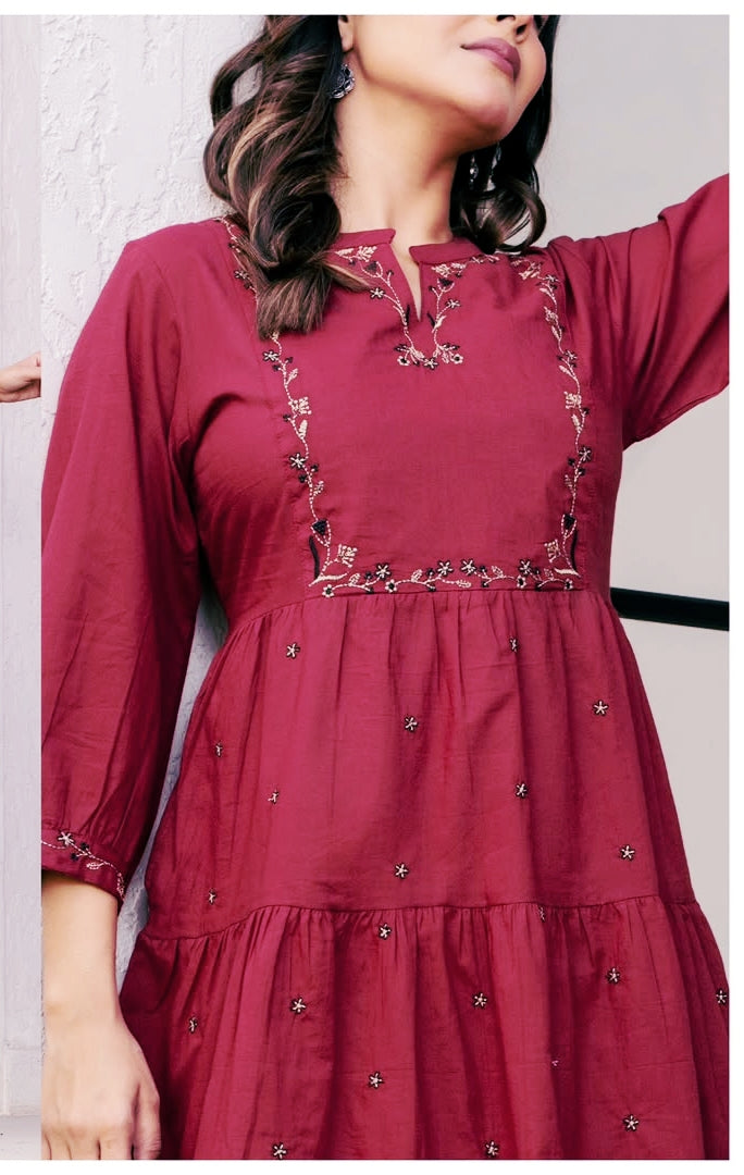 Elegant Cotton Embroidery Midi Dress ✨