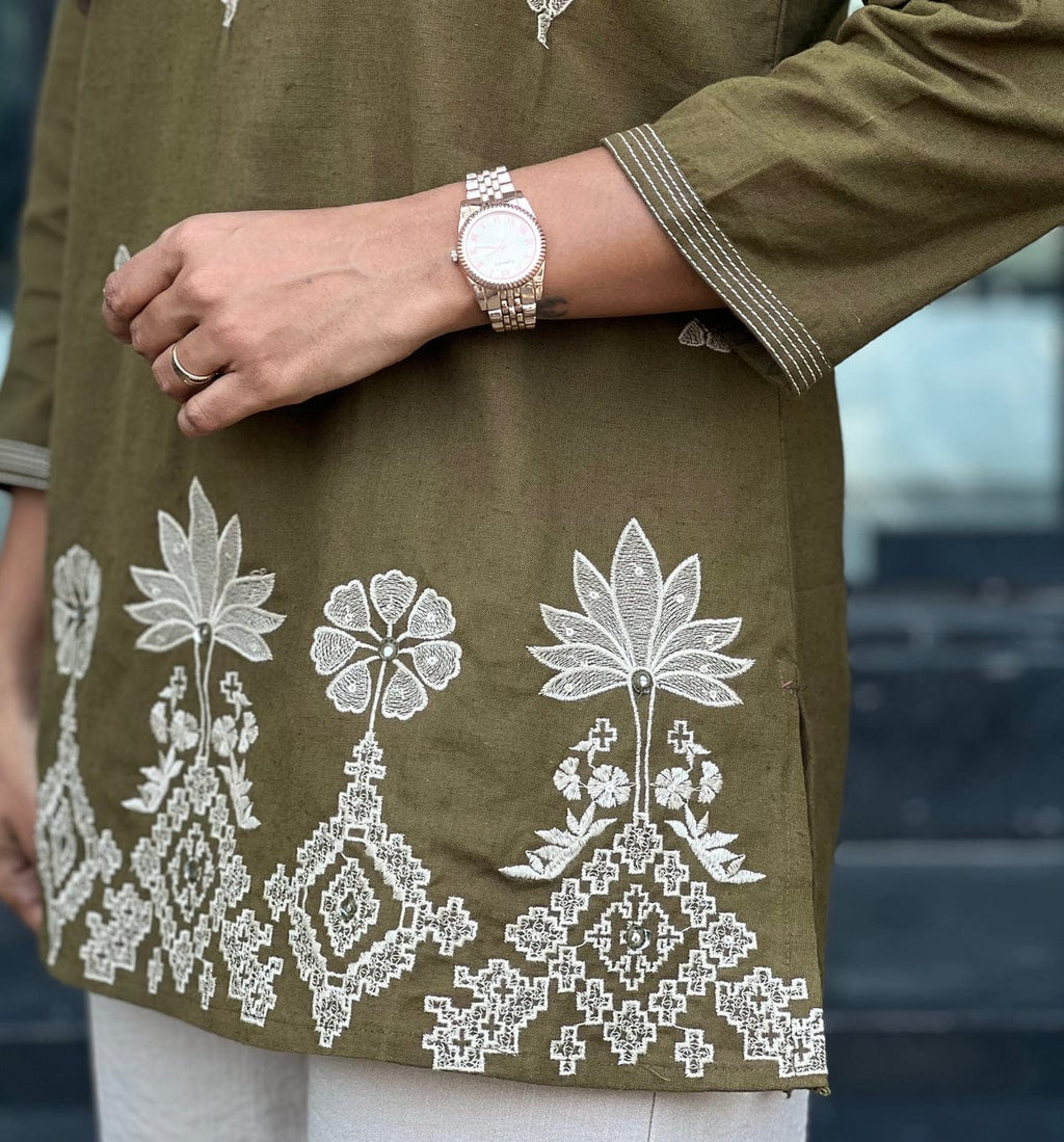 Elegant Pure Cotton 2-Piece Embroidered Co-Ord Set (Top & Bottom)