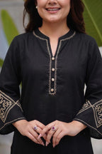 Women's All-Season Premium Cotton Embroidered Co-Ord Set with Pocket Palazzo