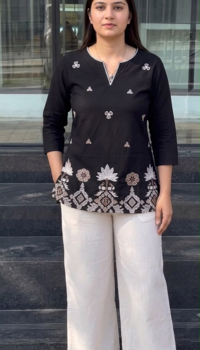 Elegant Pure Cotton 2-Piece Embroidered Co-Ord Set (Top & Bottom)