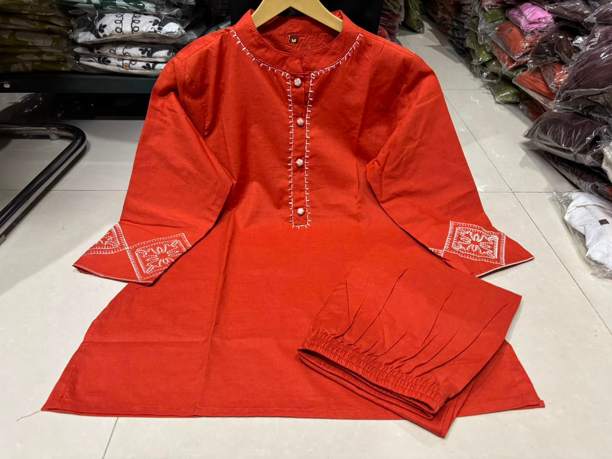 Women's All-Season Premium Cotton Embroidered Co-Ord Set with Pocket Palazzo