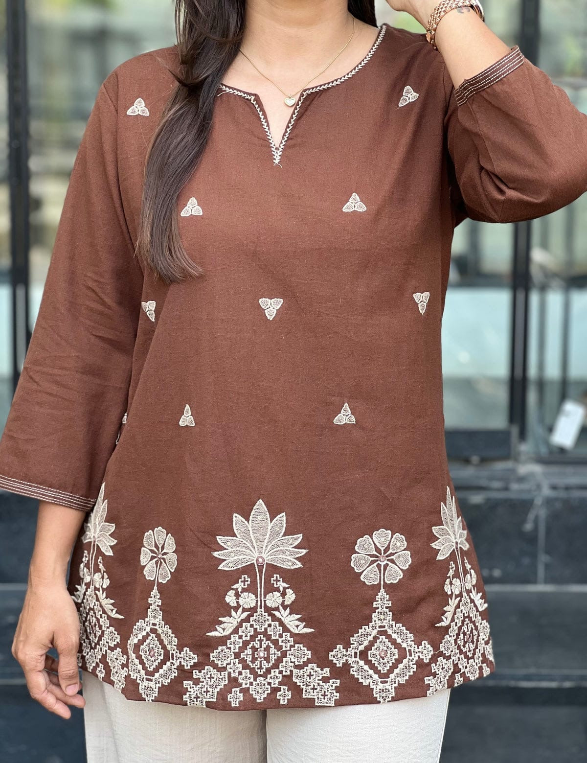 Elegant Pure Cotton 2-Piece Embroidered Co-Ord Set (Top & Bottom)