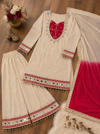 VEYONAS Fashion 3-Piece Ready-to-Wear Party Wear Ensemble (Mirror Work Top, Palazzo & Kota Checks Dupatta)